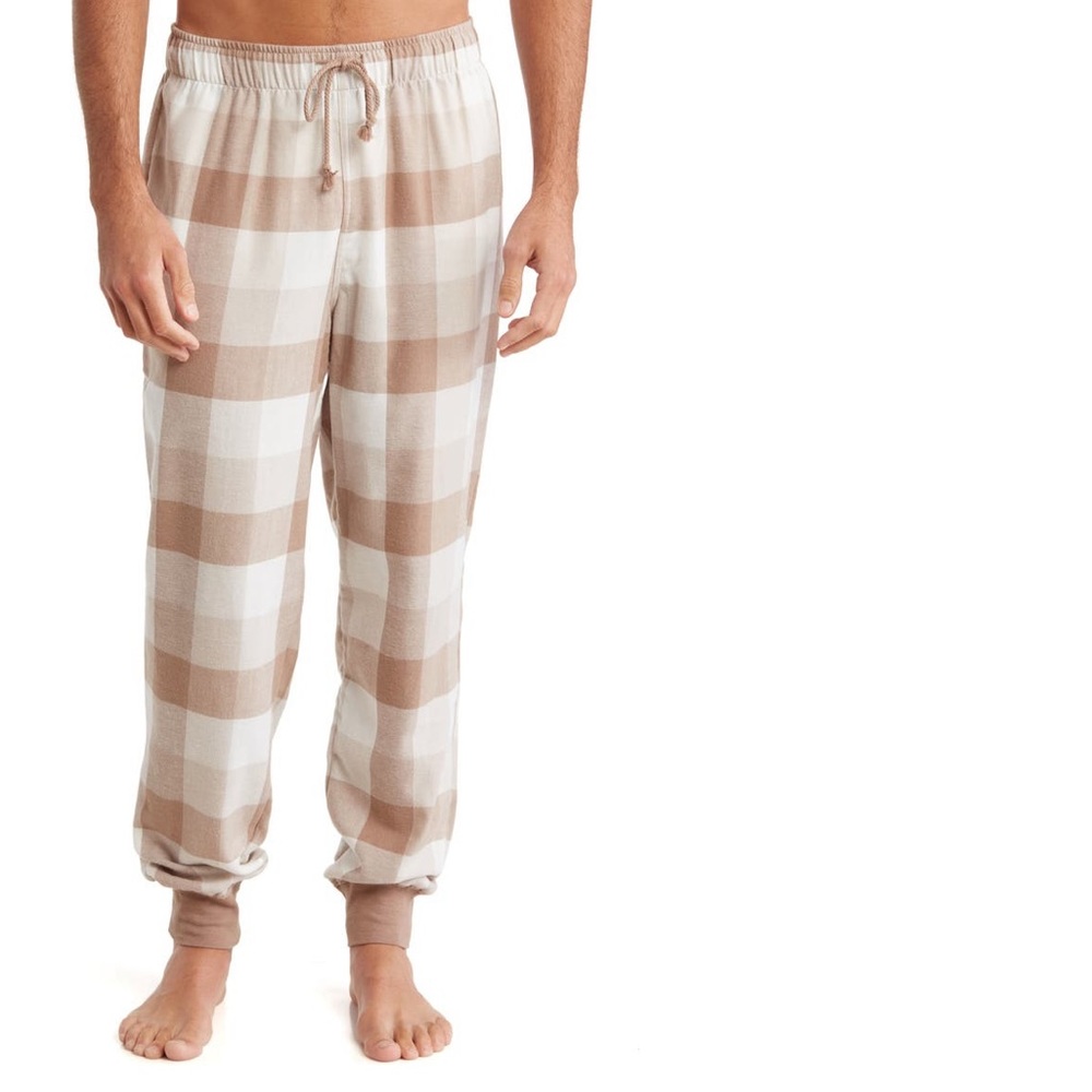 Abound Mens Plaid Flannel Pajama Jogger Pants In Brown Multi- New W/Tag- Reemoly